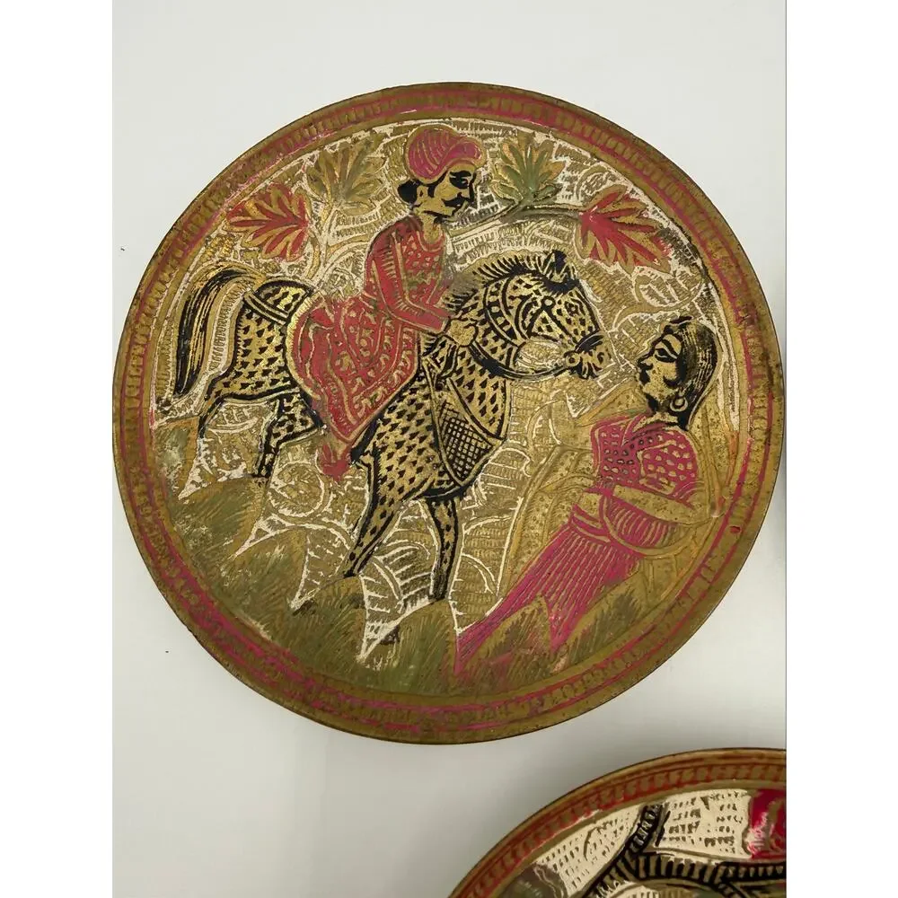 1960's Enamel and Brass Indian Decorative Plates